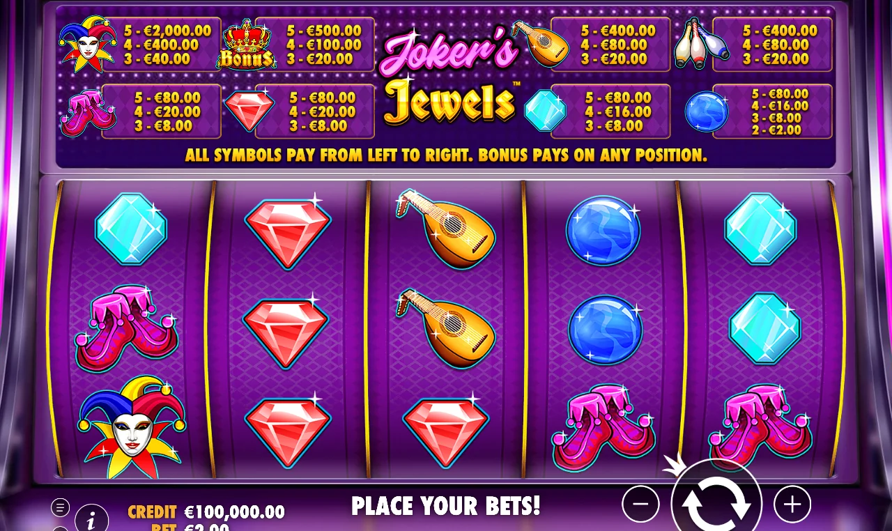 Pantalla de juego de Joker's Jewels de Pragmatic Play 2