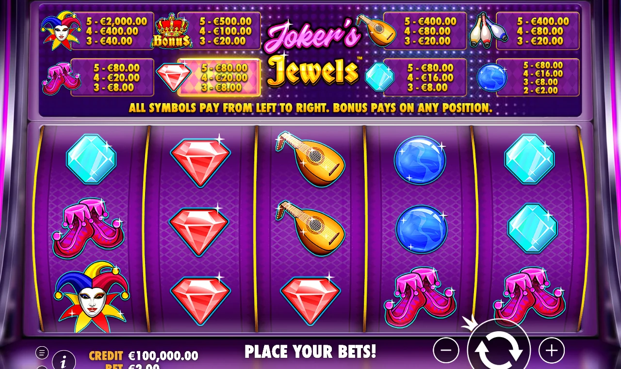 Pantalla de juego de Joker's Jewels de Pragmatic Play 4